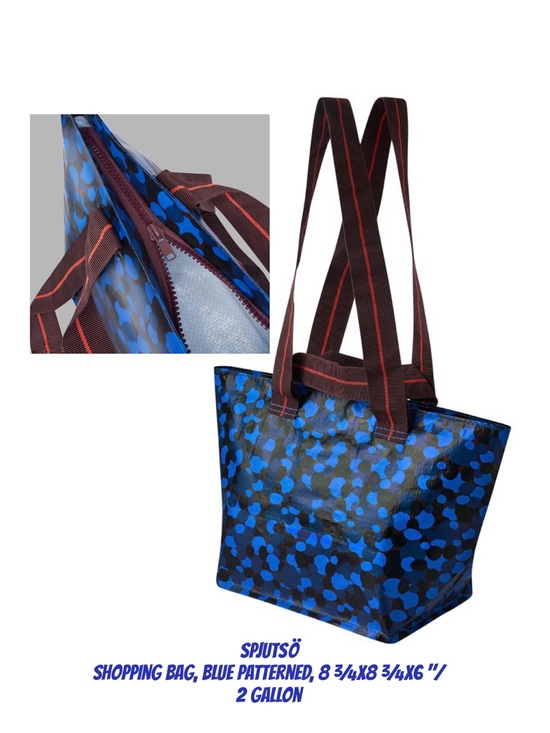 Handbags - 2 Blue Patterned Tote Bag with Zip Closure
